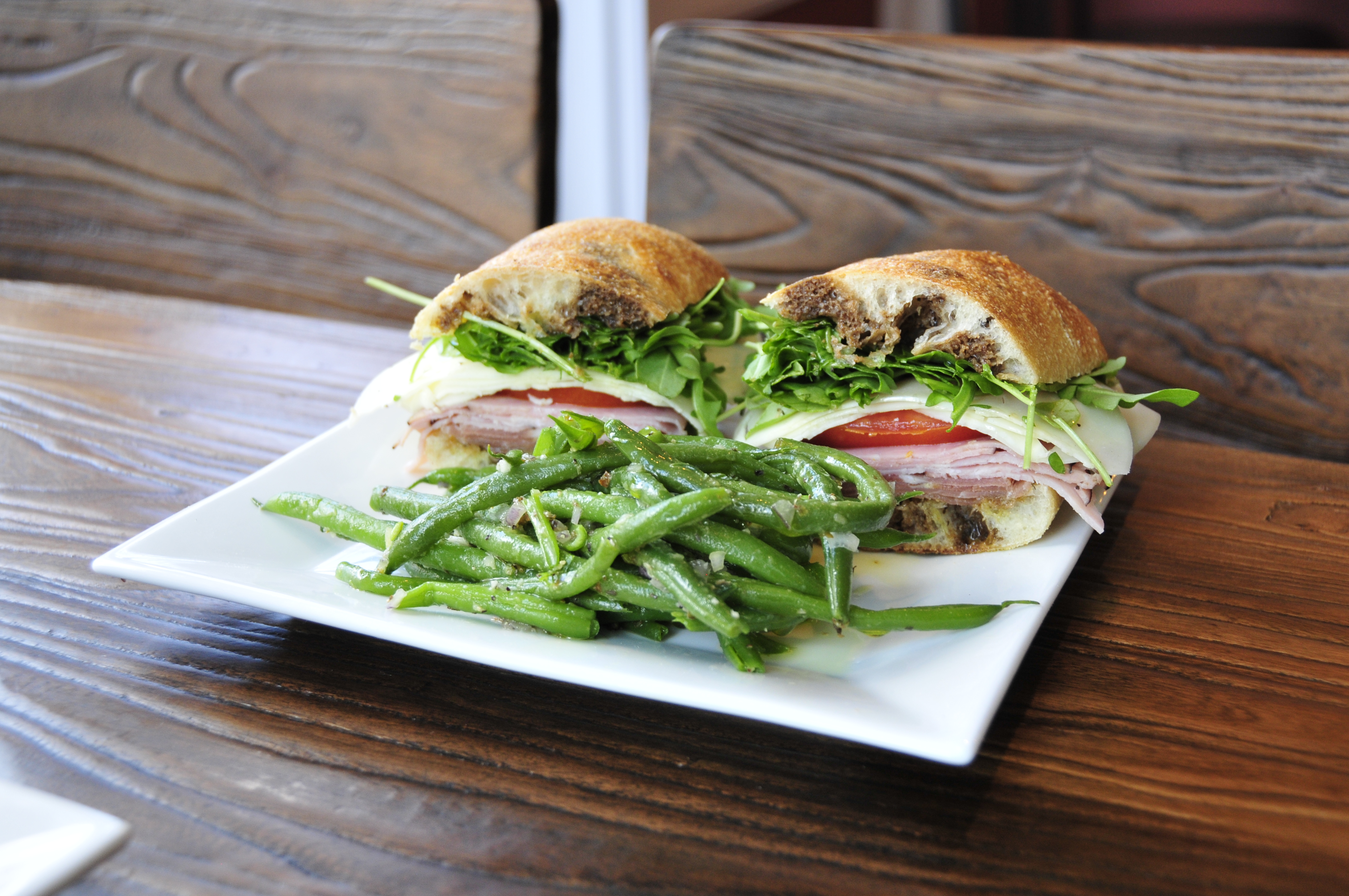 Osteria sandwich and green beans