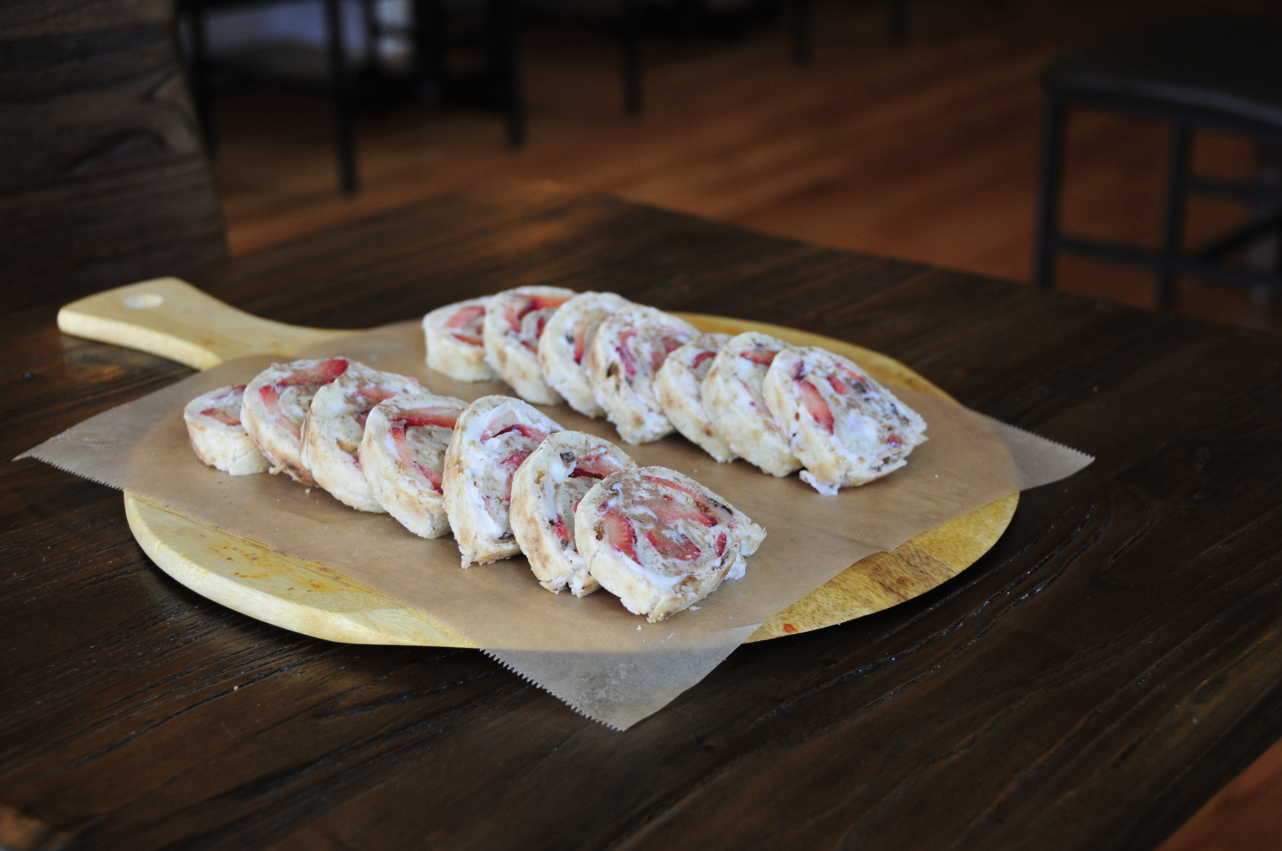 rolled strawberry pastry dessert